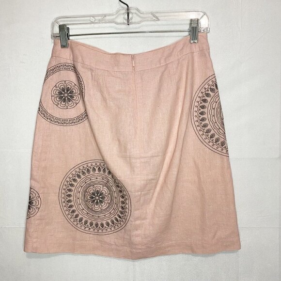 Boden Womens Sz 4R Linen Blend Pink  Embroidered Skirt Lined - Picture 5 of 6